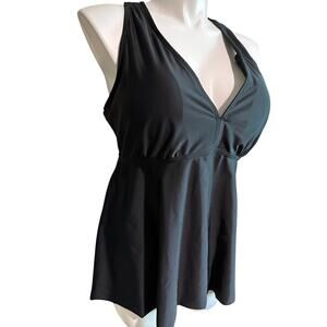 Black Strappy Back Swim Top Tankini - Plus Size 22